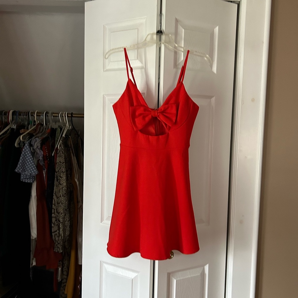 Lulus Red Bow Cutout Flared Midi Dress Gem